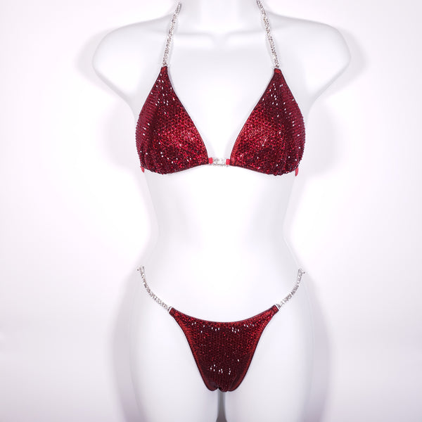 Premade Dark red competition bikini