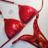 Red wet look wellness posing suit