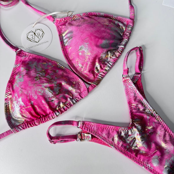 Pink gold marble posing suit