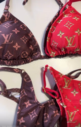 Monogram posing suit brown red pink