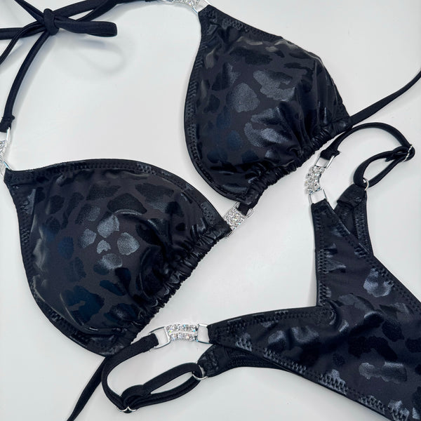Sleek Black cheetah Wellness Posing suit