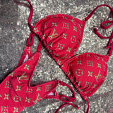 Monogram posing suit brown red pink