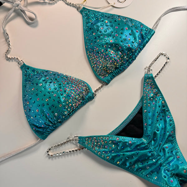 Premade Turquoise Sun Rays competition bikini