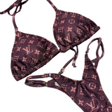 Monogram posing suit brown red pink