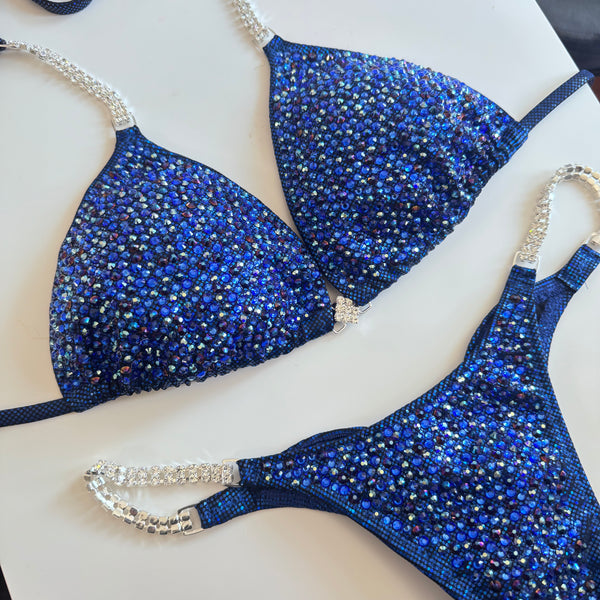 Holo dark blue competition bikini