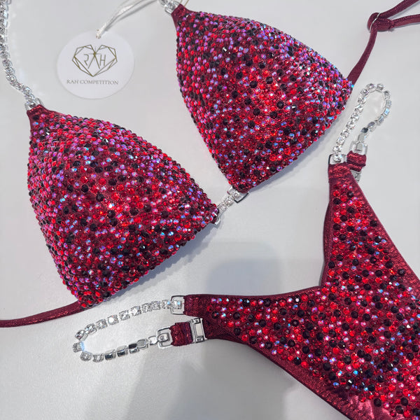 Red Burgundy scatter competition bikini