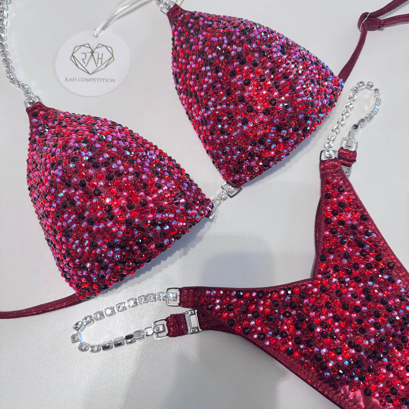 Red Burgundy scatter competition bikini