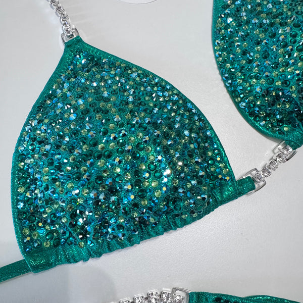 Custom Mystique Kelly green competition bikini