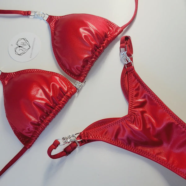 Red wet look wellness posing suit