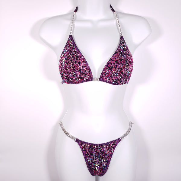 Dark purple competition bikini. Rhinestoned bikini, bling bikini, Npc bikini, Custom competition suit