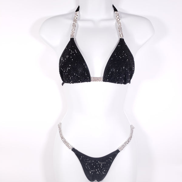 Black competition bikini. Rhinestoned bikini, bling bikini, Npc bikini, Custom competition suit Crystal competition bikini, rhinestoned bikini, competition suit