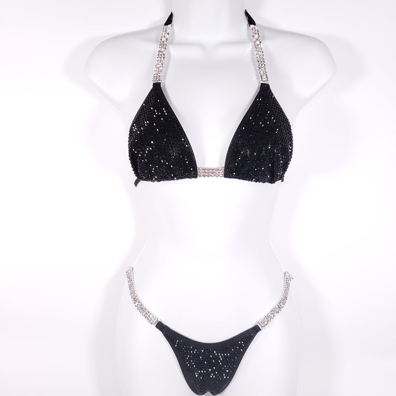 Black competition bikini. Rhinestoned bikini, bling bikini, Npc bikini, Custom competition suit Crystal competition bikini, rhinestoned bikini, competition suit