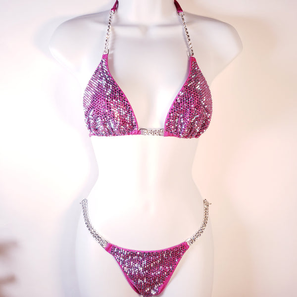 Hot Pink Fuchsia Ab Diamond Competition Bikini