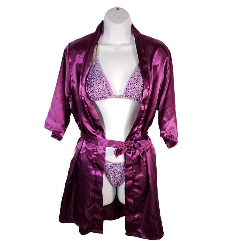 purple satin dressing gown Turquaz Linen petiteTurquaz Women's Pure Color Satin Short Kimono Bridesmaids Lingerie Robes, Size: 2XL, Purple